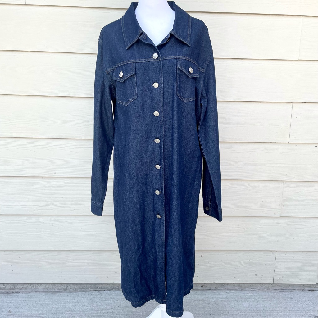 Denim Long Length Button Down Jacket